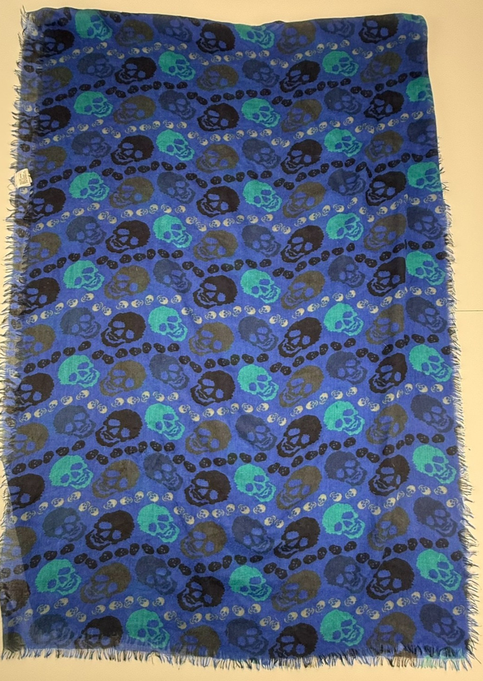 Target Womens Skull Scarf Blue Turquoise Black Oversized Wrap Shawl Fringe 38x27